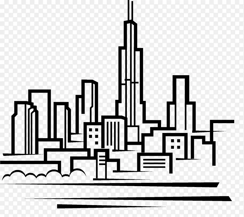 芝加哥天际线绘画剪贴画-城市