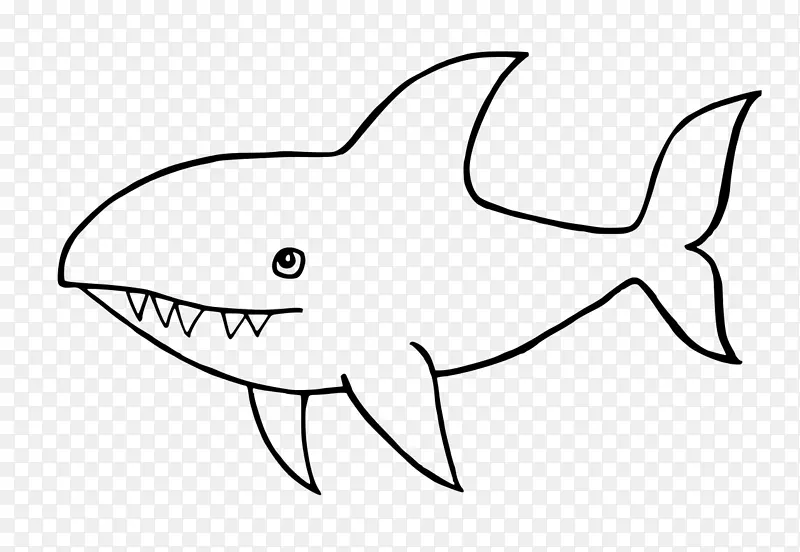安魂曲鲨鱼黑白画虎鲨剪贴画-铅笔
