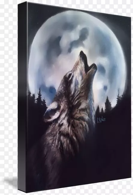 灰狼艺术月亮版画&狼与月亮