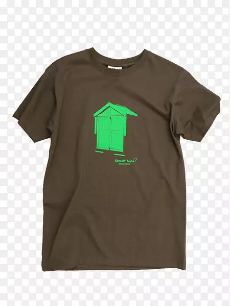 T恤绿袖角沙滩小屋
