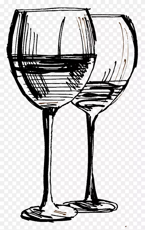 酒杯红酒香槟玻璃餐厅-咖啡厅素描