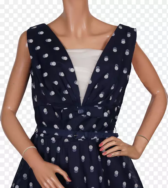 波尔卡点鸡尾酒连衣裙钴蓝-40年代风格的服装