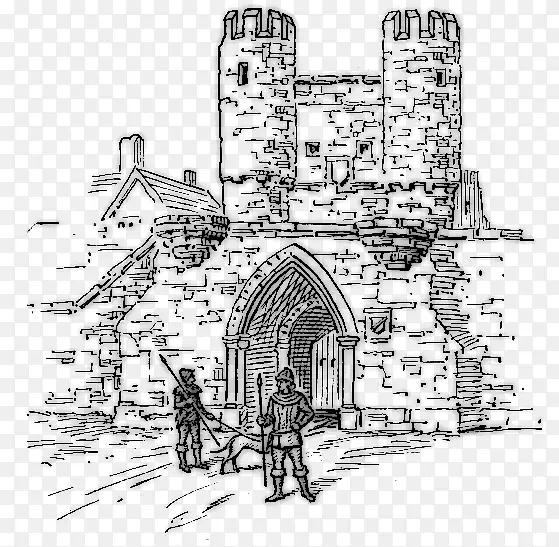 巴比康城堡素描-城堡大门