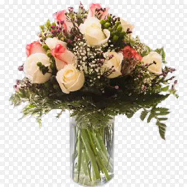 花园玫瑰，花卉设计，意大利花束-粉红色和白色的花。