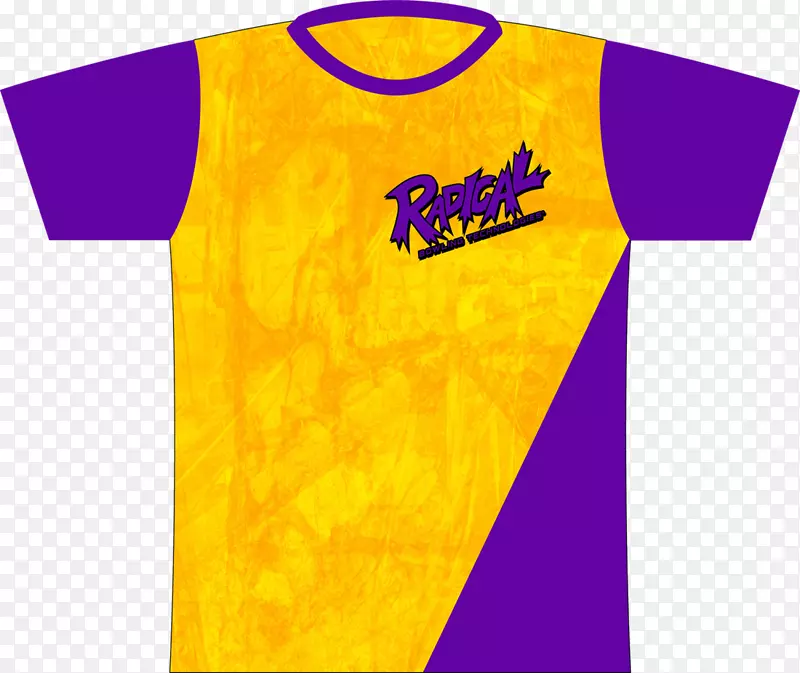 T恤，紫色，黄色标志，蓝色-紫色和金色