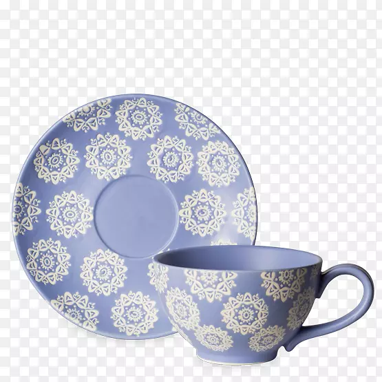 咖啡杯碟陶瓷产品设计蓝白色陶器茶花图案