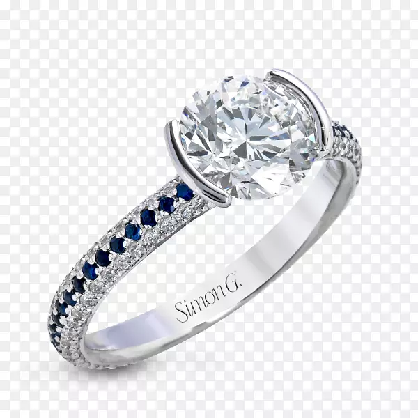 结婚戒指蓝宝石银珠宝戒指
