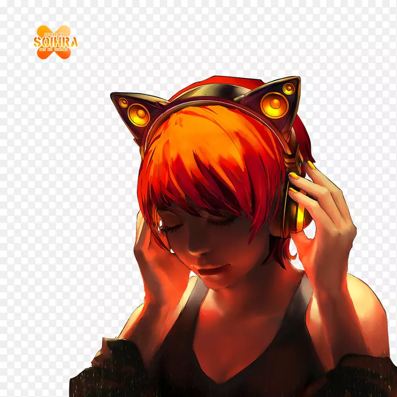 轴心戴猫耳机猫女孩艺术猫