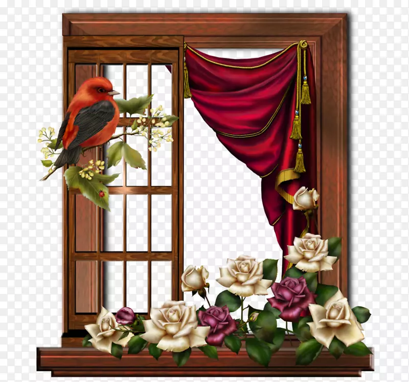 镜框，橱窗，剪贴画，花卉设计-在门口