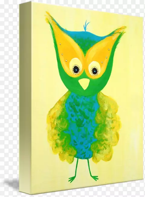 猫头鹰绿色艺术鸟嘴水彩绿色涂料