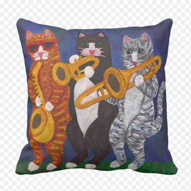 猫萨克斯风爵士长号艺术枕头设计