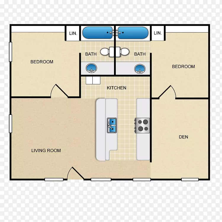 平面图：帕克公寓楼，书房，卧室，出租房屋，豪华住宅。
