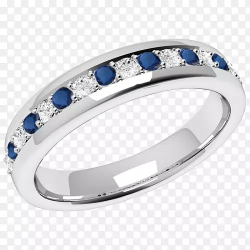 蓝宝石钻石结婚戒指蓝白金戒指