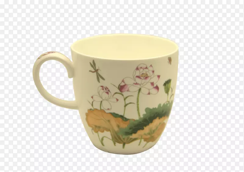 咖啡杯茶杯瓷杯盛开莲花