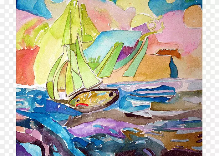 水彩画帆船丙烯酸涂料艺术帆船水彩画帆船