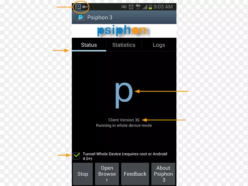 Psiphon Android应用程序包虚拟专用网络模糊！-移动界面