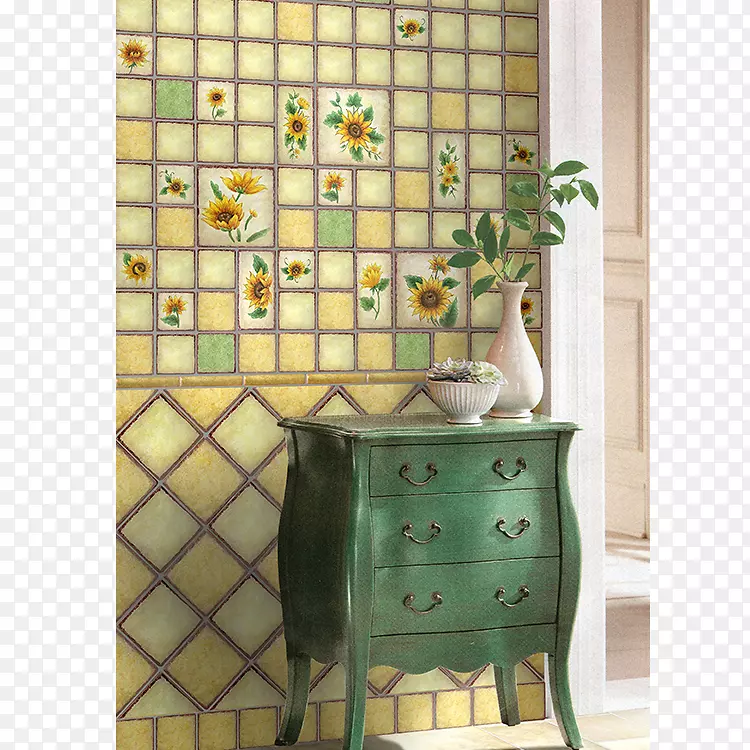 墙面瓷砖陶粒图案手绘花卉