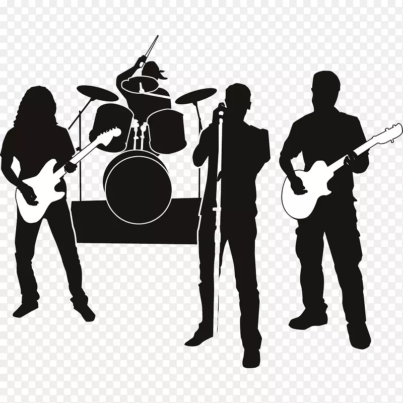 摇滚乐队剪辑艺术音乐合奏剪影图形.摇滚乐队