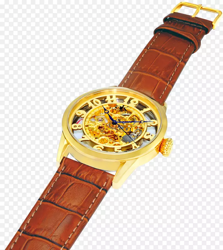表带棕色金属手表
