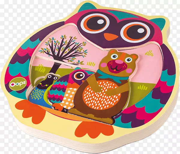 拼图，OOPS，彩色木制3D拼图，超级可爱猫头鹰设计，玩具喔，容易拼图！棋盘游戏-简单海报