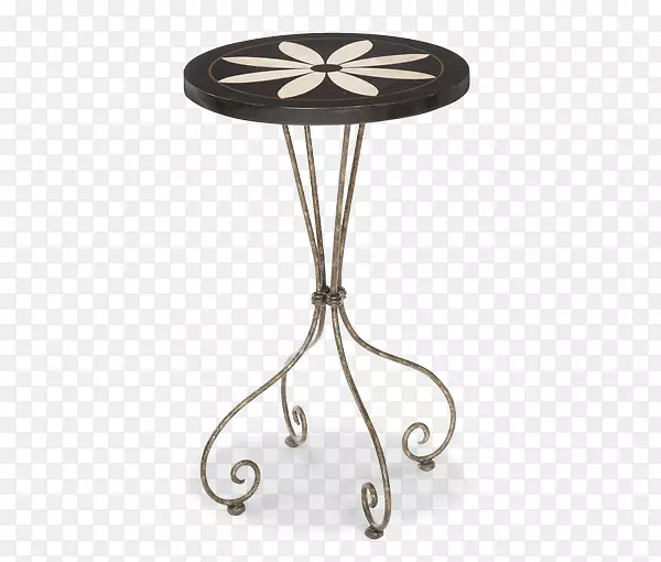 Aico发现花重音桌由迈克尔？阿米尼黑色圆花绘成，顶部金属卷曲腿重音终桌产品设计-彩绘花卉材料。