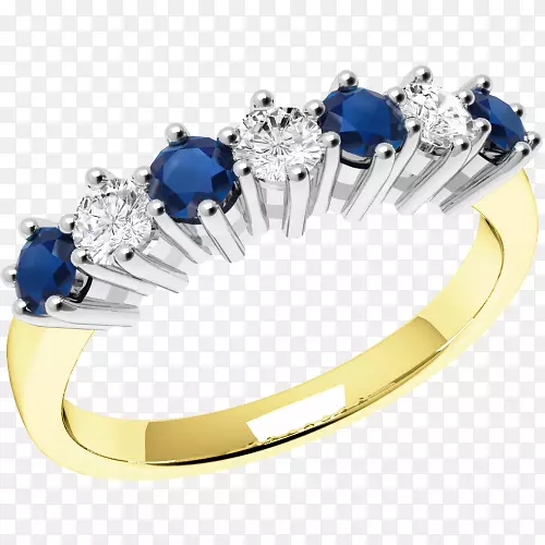 蓝宝石永恒戒指灿烂的钻石-金黄材质