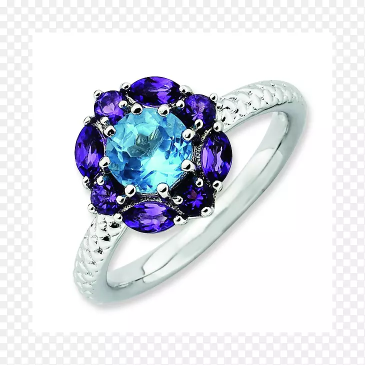 紫水晶戒指黄玉珠宝蓝宝石戒指