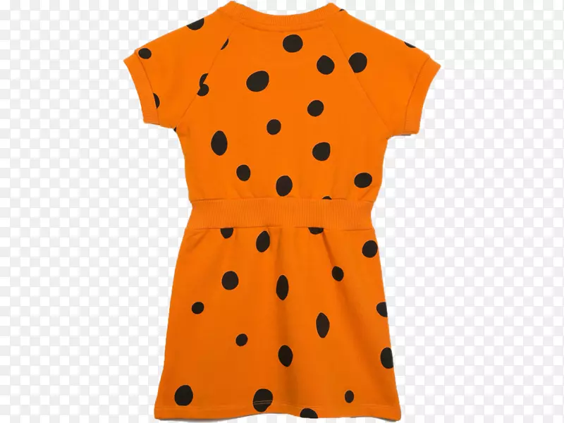 波尔卡点肩袖连衣裙-橙色圆点