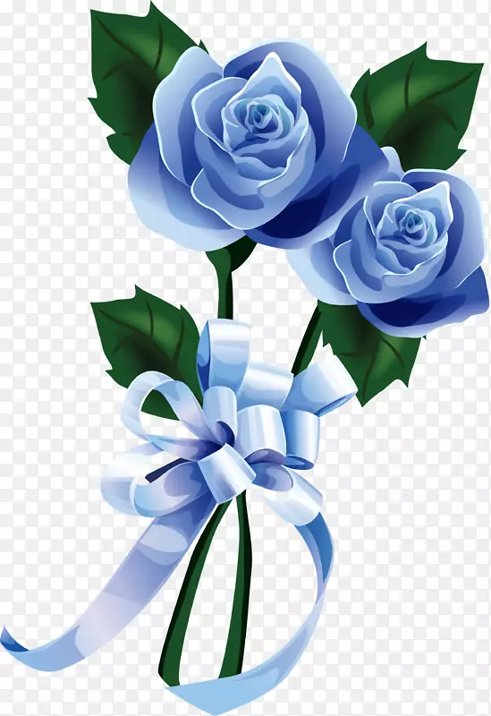 花的边框和花冠蓝色玫瑰花