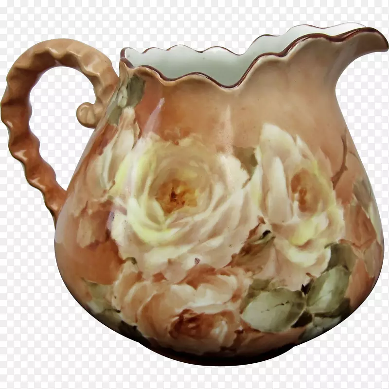 咖啡杯玫瑰家庭花瓶手绘复古
