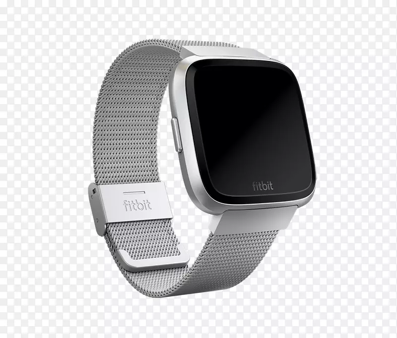 菲比特反之亦然的金属网(银不锈钢)智能手表活动监测身体健康。