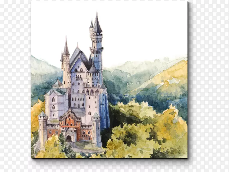 新斯旺斯坦城堡霍亨斯旺戈城堡füssen绘画