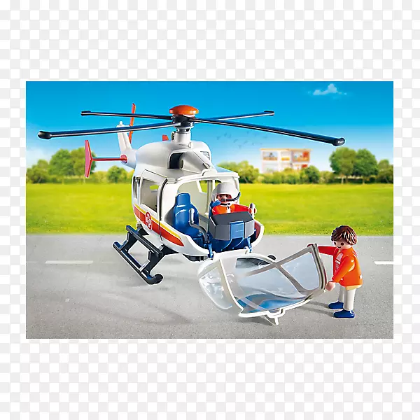 Playmobil 9078购物广场紧急医疗直升机玩具-直升机