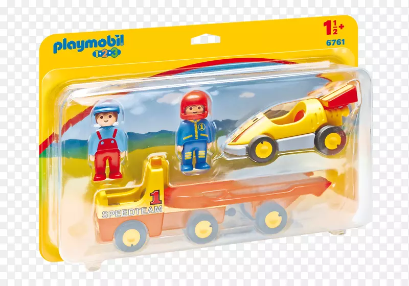 带赛车的Playmobil拖车-Playmobil 1.2.3机场穿梭巴士玩具-Playmobil