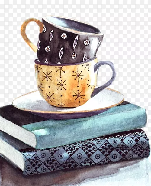 咖啡杯咖啡厅茶杯水彩画-咖啡