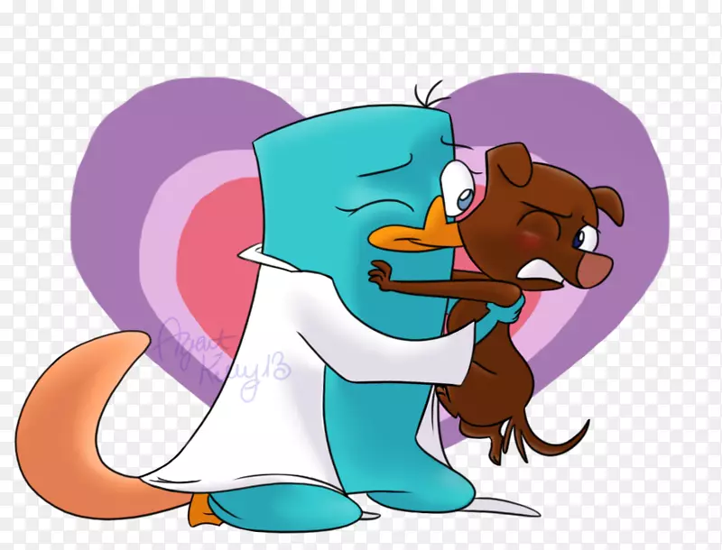 佩里的鸭嘴兽插图艺术-拥抱和亲吻