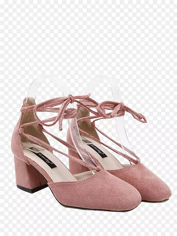女鞋绒面凉鞋粉红m步行方跟鞋