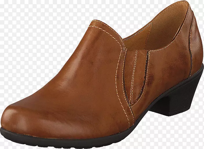 滑动鞋皮革步行焦糖色软舒适的女性鞋