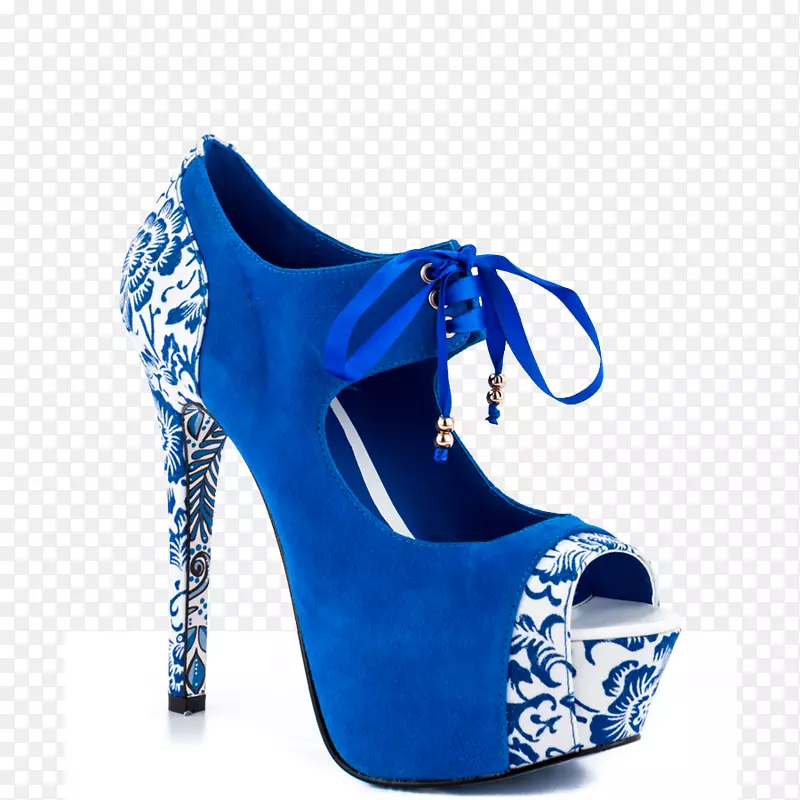 产品设计钴蓝鞋跟鞋带牛津女鞋