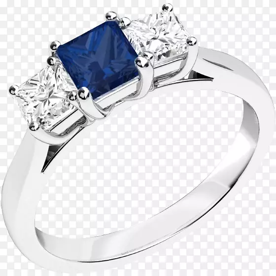 蓝宝石订婚戒指钻石亮蓝宝石
