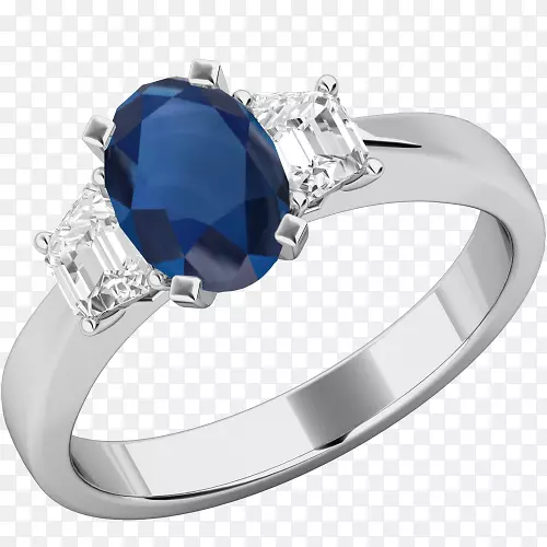 蓝宝石订婚戒指，钻石结婚戒指-蓝宝石