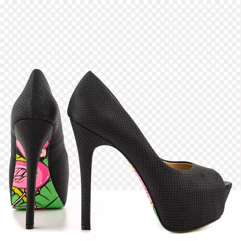 女鞋鞋跟设计-黑色开趾网球鞋