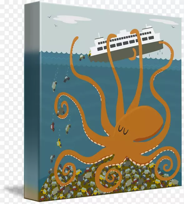 巨型章鱼画廊包裹轮渡帆布巨型太平洋章鱼大小比例尺
