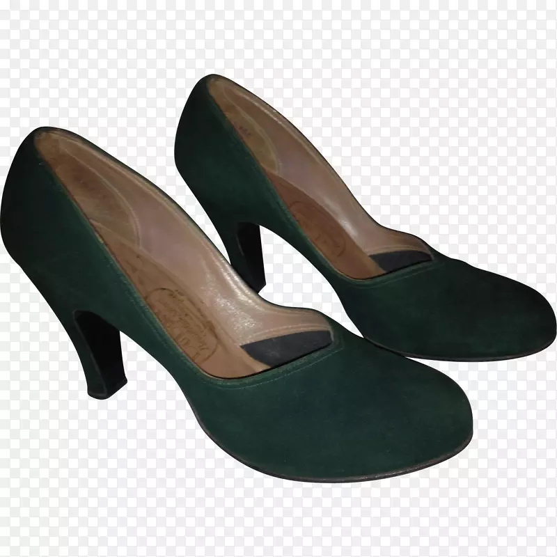 20世纪40年代宫廷鞋绒面高跟鞋-女鞋中跟旧鞋