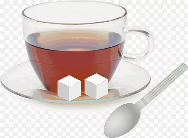 茶、咖啡、糖、立方体、夹子、玻璃杯