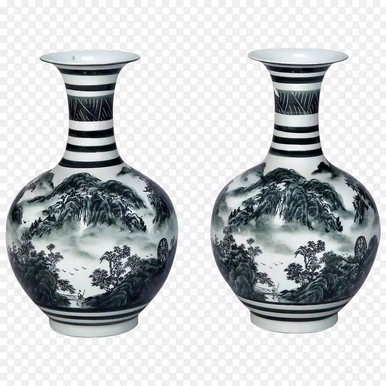 花瓶蓝白陶器陶瓷花瓶