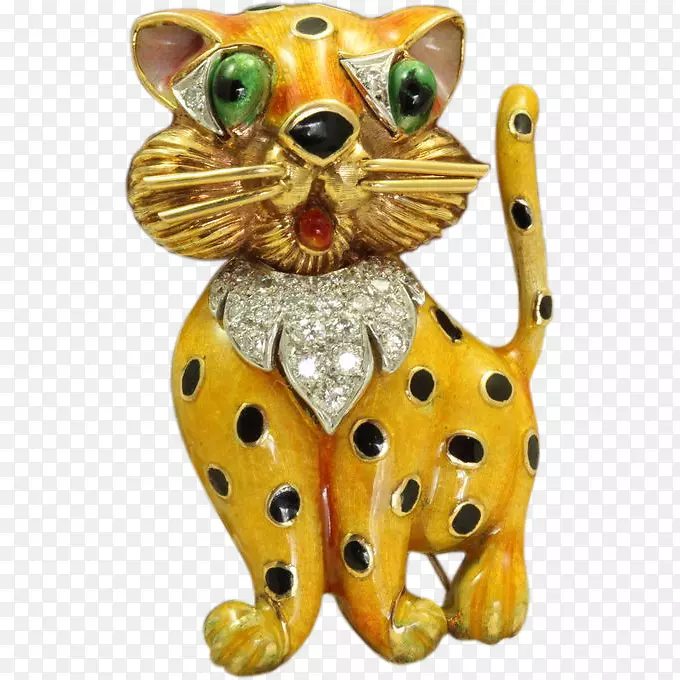 胸针豹首饰50年代玻璃搪瓷-豹