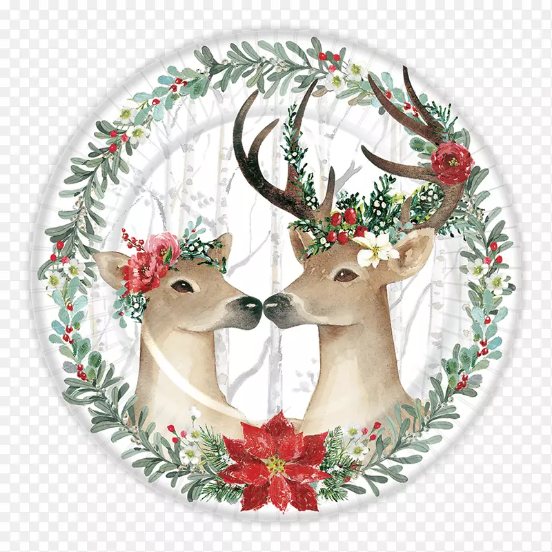 驯鹿节日纸盘-金圣诞鹿
