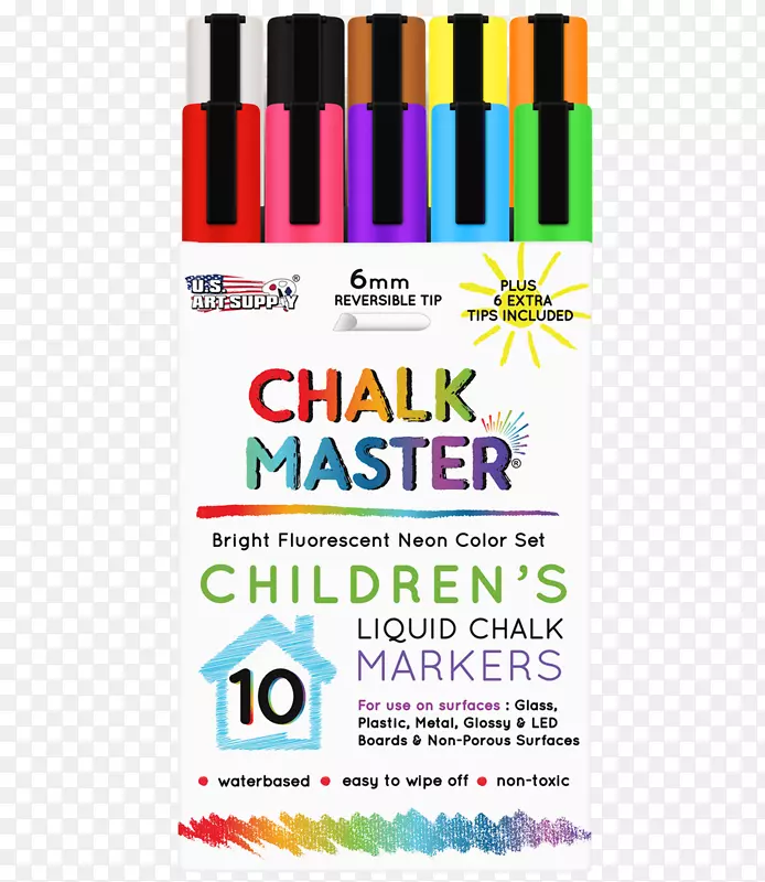 10种彩色6mm儿童黑板液体粉笔标记集+6可逆尖端品牌字体展示板产品.粉笔标记