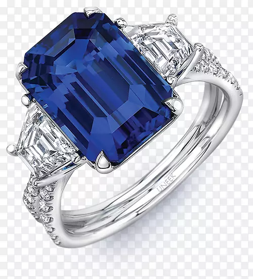 蓝宝石订婚戒指宝石珠宝.彩色宝石